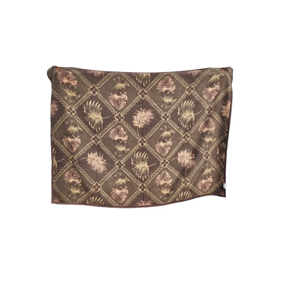 Vintage Aurora Biederlack Blanket 73x55 Reversible Leaf‎ Pattern Brown Tan USA